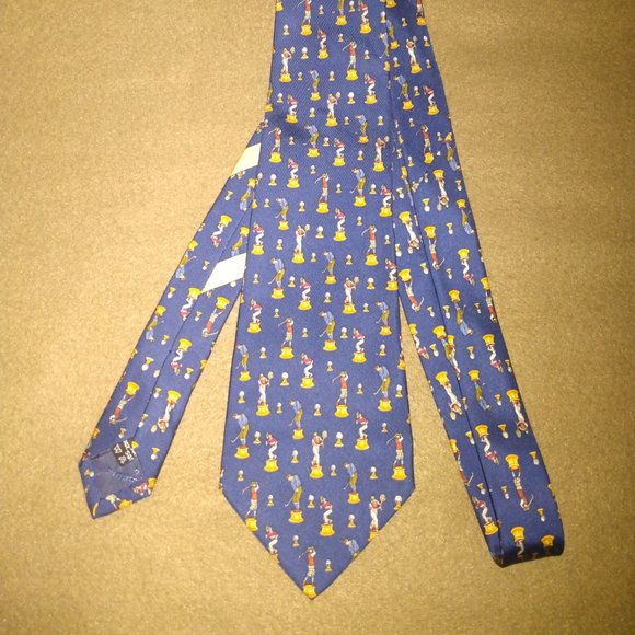 ❤️NWOT SALVATORE FERRAGAMO Navy Golf Theme Silk Necktie Tie - Picture 1 of 5